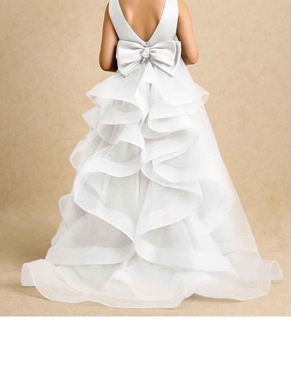 Azazie White Ruffled Organza Back-Bow Flower Girl Gown